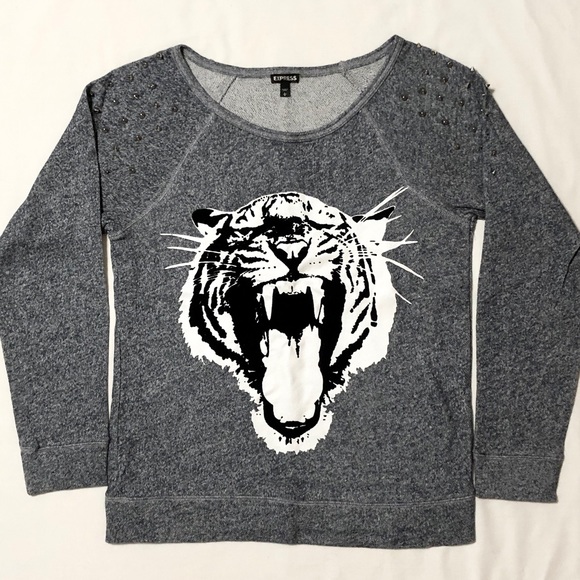 Express French Terry Sweatshirt with Shoulder Spikes and B&W Velvet Tiger - L - Picture 11 of 17
